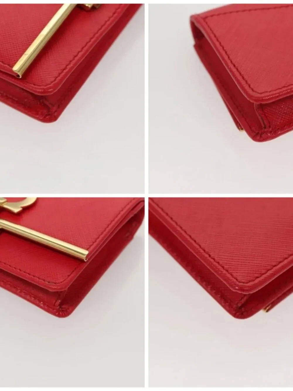 Salvatore Ferragamo Gancini Card Case Leather Red Gold Auth bs24757